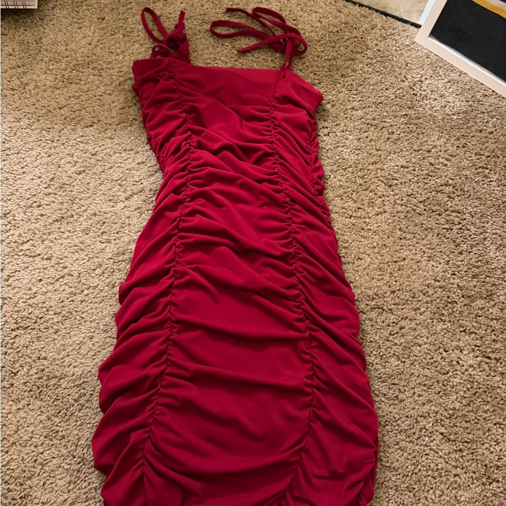 Red Snitched Mini Dress - Picture 7 of 8